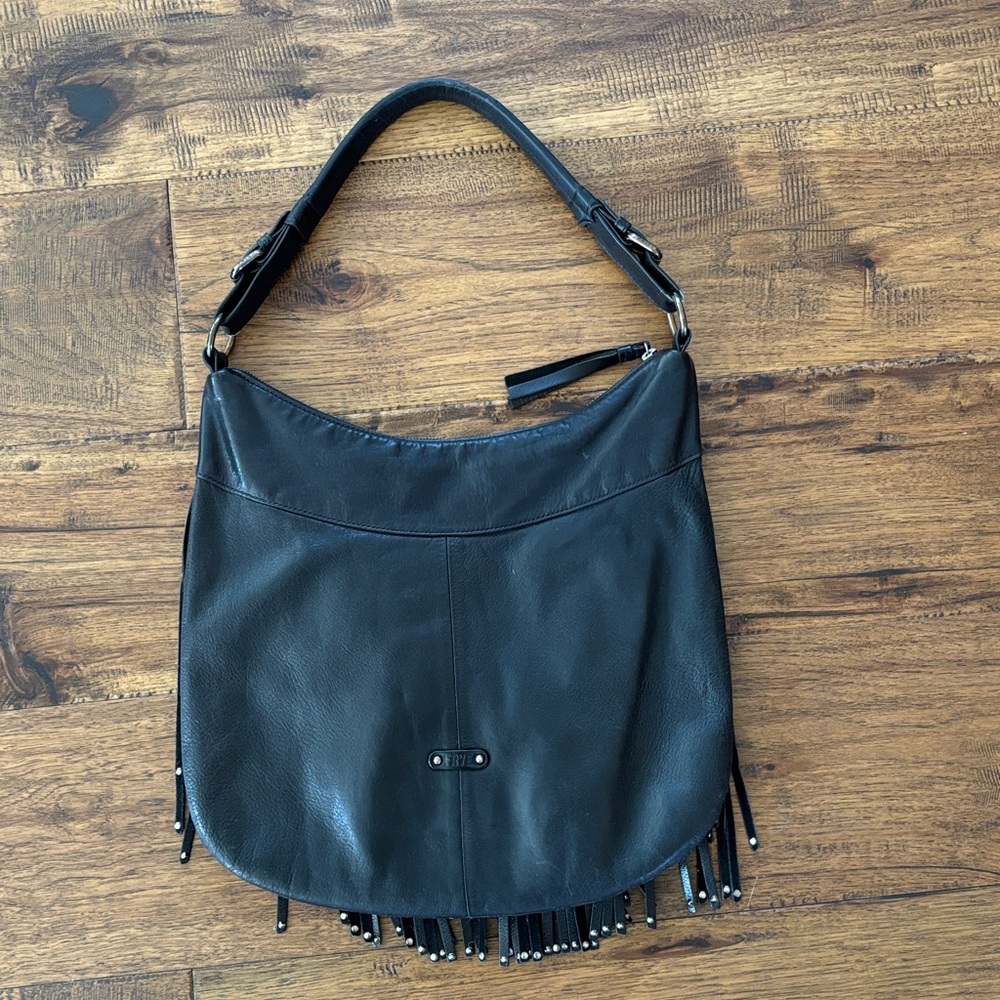 Frye Heidi Handag Studded Black Leather Fringe - Stud Hobo - Picture 5 of 11